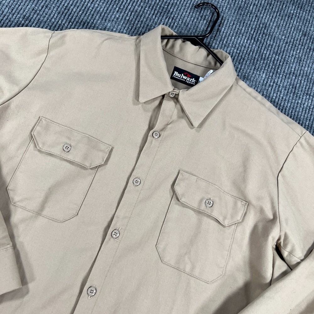 Bulwark Protective Apparel FR Shirt Mens XL Tan Solid Long Sleeve Button Up